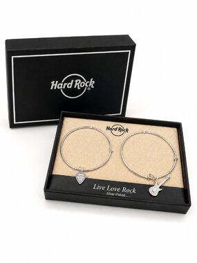 NWT Hard Rock Cafe Live Love Rock Silver Plated Charm Bracelet Set